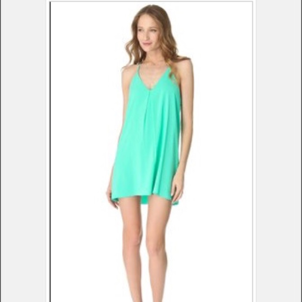 Alice + Olivia Aqua Fierra Y Back Silk Dress Sz M